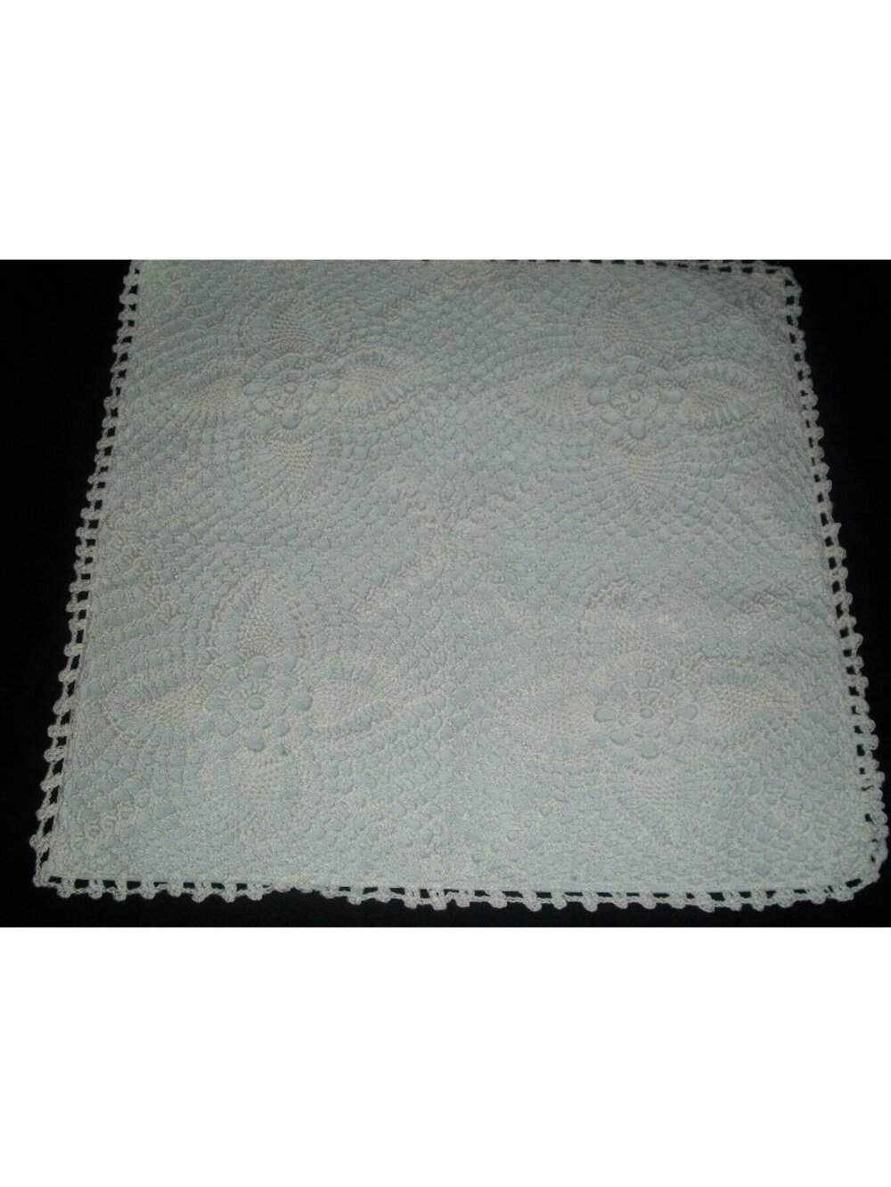 Handmade White Crochet Lace Floral Pattern Doily Square 14x14" Vintage Decor